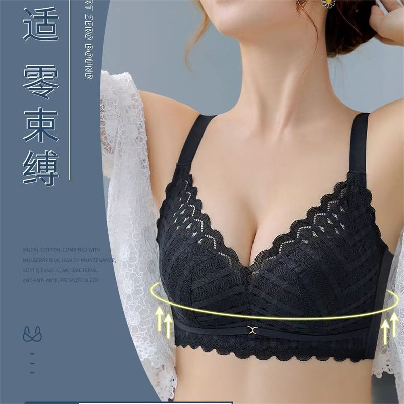 2021 New Comfortable Underwire Underwear Lace Mesh Bra Push-Up Breast Bra 57