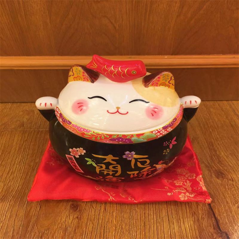 南泰色釉小鱼把手密封罐茶叶干果