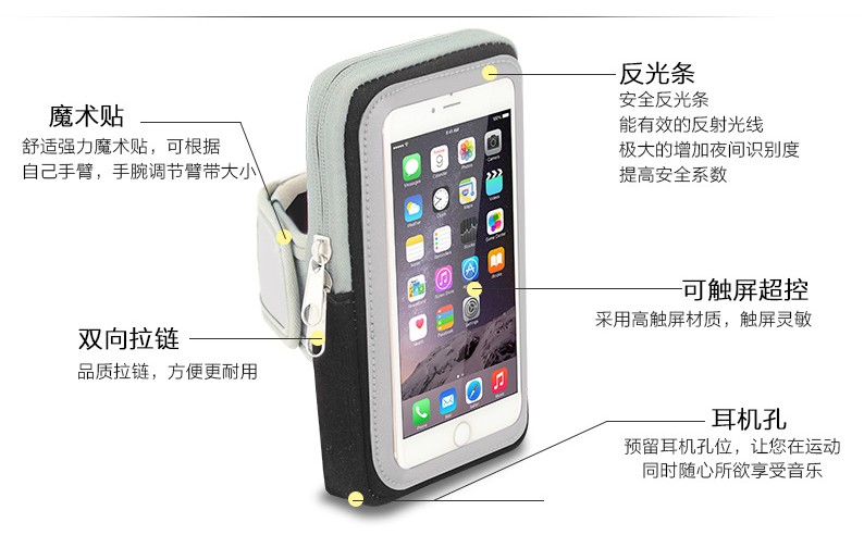 Outdoor sports arm bag, running mobile arm bag, fitness multi-functional touch screen 5.5-inch inner mobile arm bag detail image 6