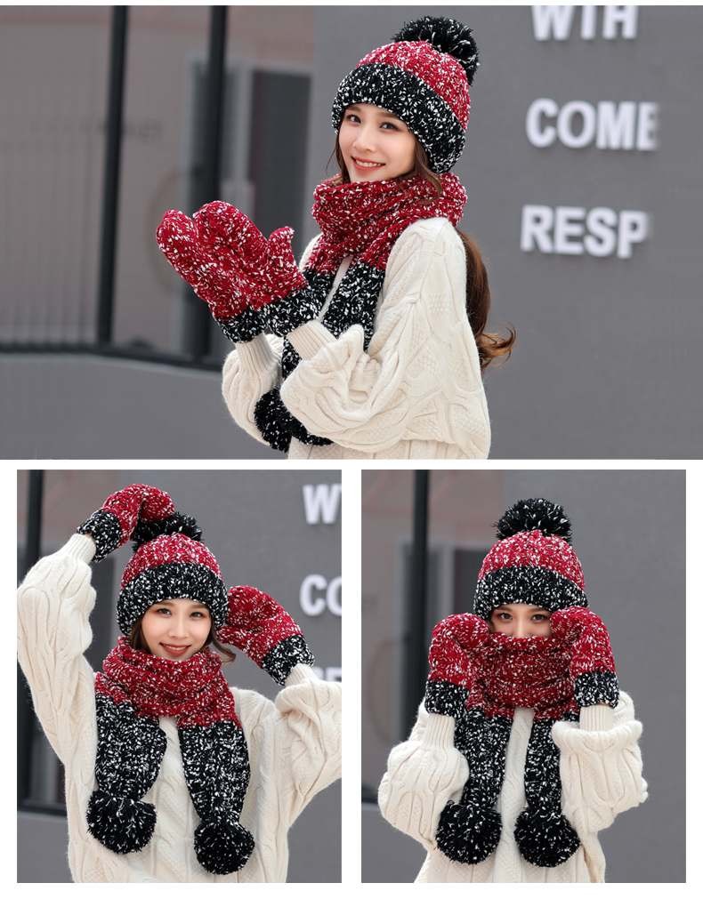 Jane Eyre Siyuan Women's Autumn and Winter Korean-style trendy three-piece set, fashionable and warm, with fleece and thickened hats, gloves and scarves detail image 13