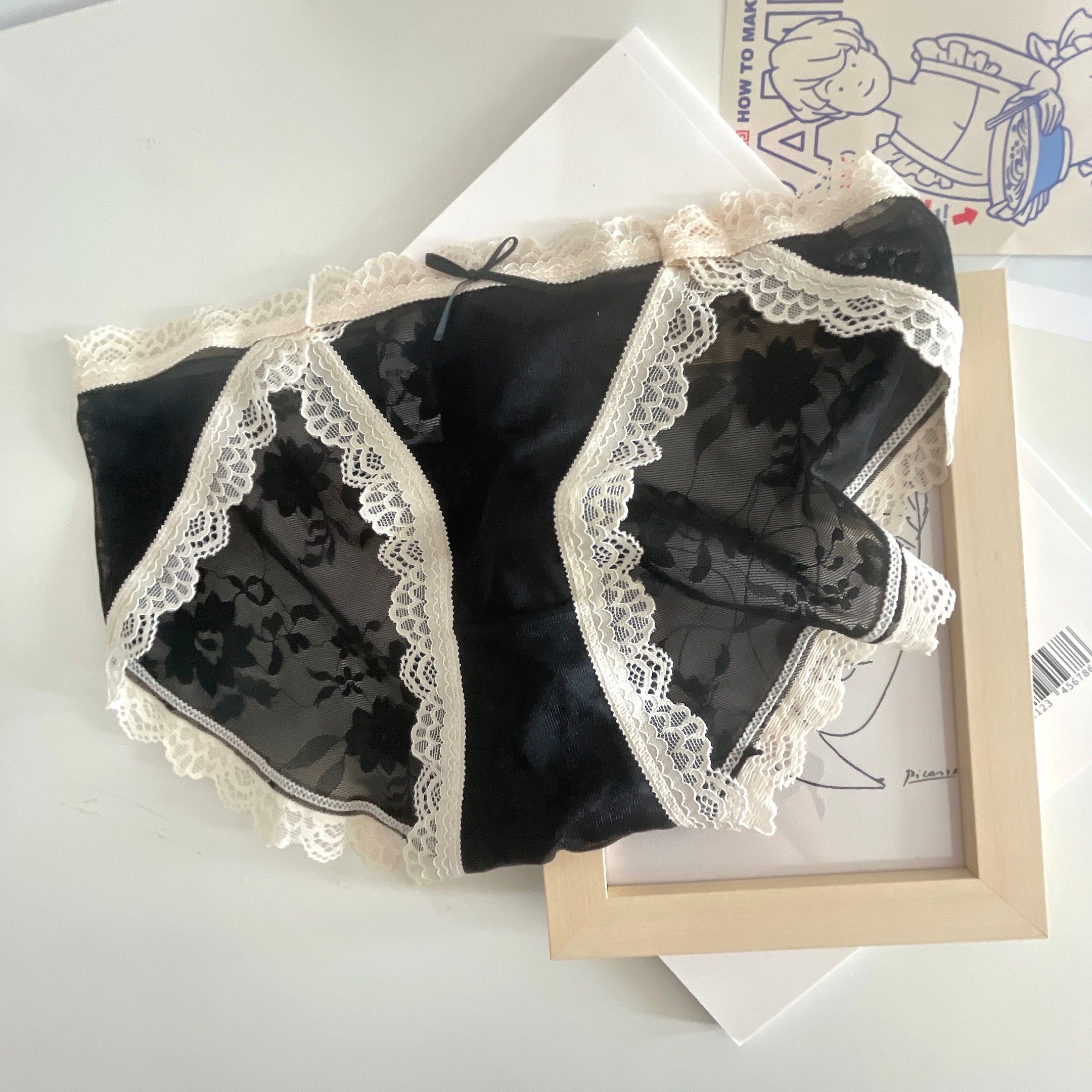 内裤女士抗菌纯棉裆中腰少女生夏季薄款可爱日系情调蕾丝三角短裤444