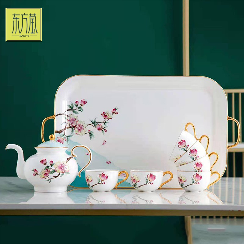 陶瓷咖啡具陶瓷水具茶具骨瓷咖啡具新中式茶具茶咖具杯具套装家用茶杯复古轻奢详情图4