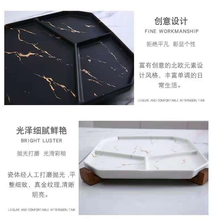 Creative Nordic-style tableware, marble-patterned ceramic plates, sushi plates, cold dish plates, acacia wood and ceramic dinner plate set detail image 11