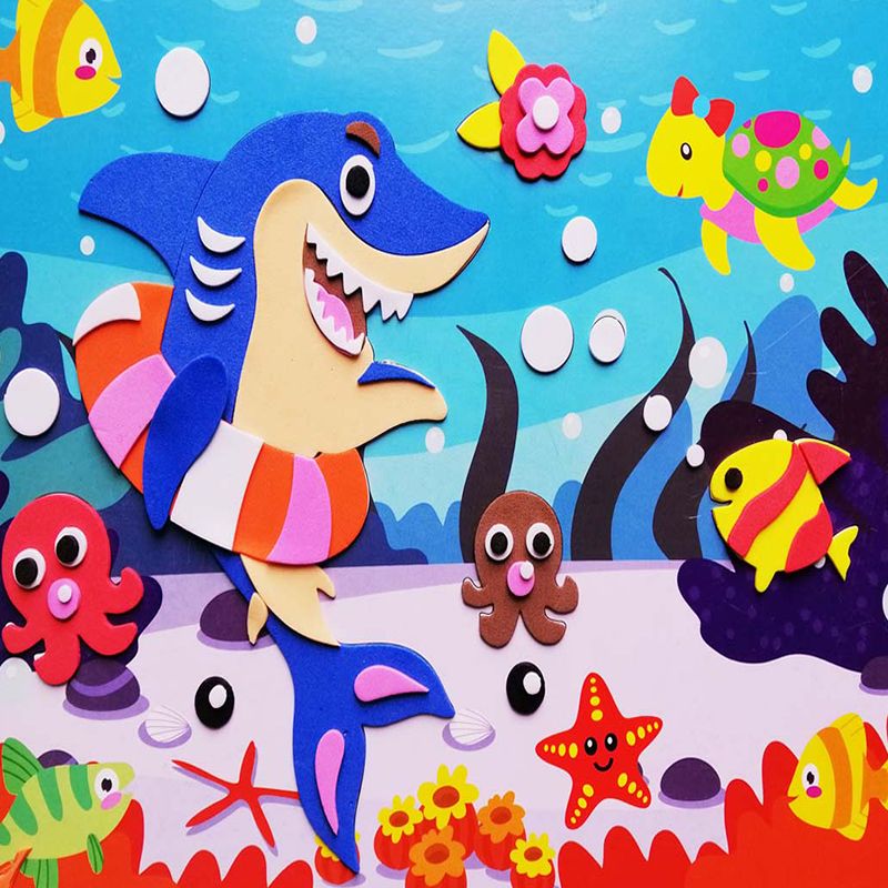 批发儿童手工贴海底鱼贴画卡通动物贴纸定制细节图