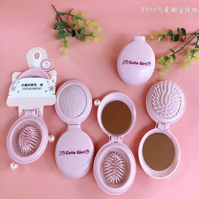 花开木木椭圆形折叠按摩镜梳便携韩版可爱梳详情1