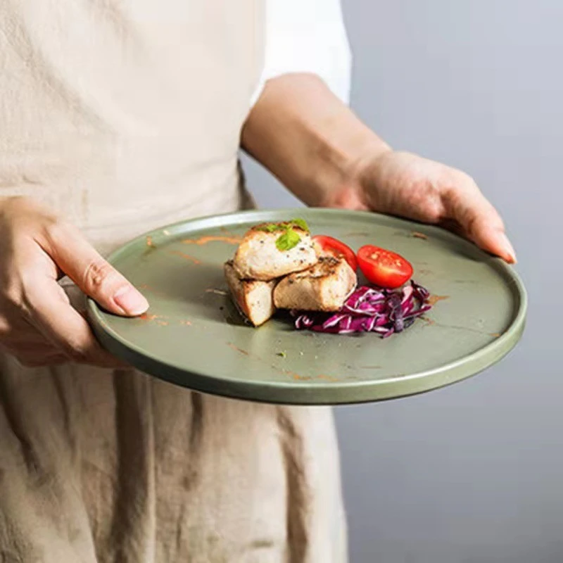 Nordic minimalist and creative Western steak plate, retro marble-patterned pasta round plate, 8-inch and 10-inch ceramic tableware detail image 8