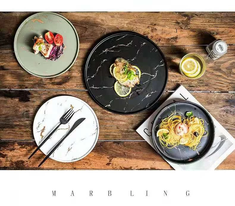 Nordic minimalist and creative Western steak plate, retro marble-patterned pasta round plate, 8-inch and 10-inch ceramic tableware detail image 7