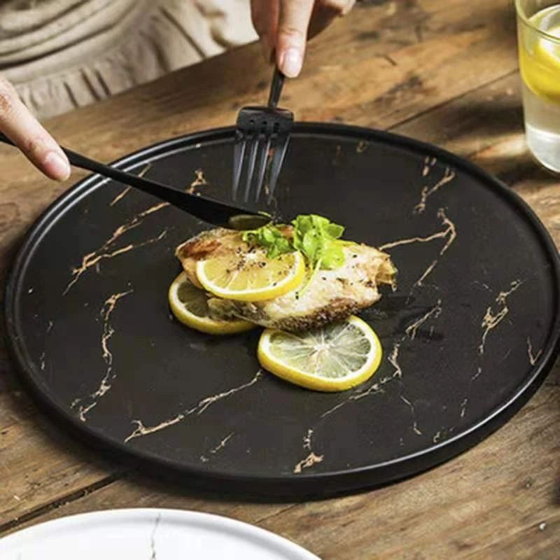 Nordic minimalist and creative Western steak plate, retro marble-patterned pasta round plate, 8-inch and 10-inch ceramic tableware detail image 3