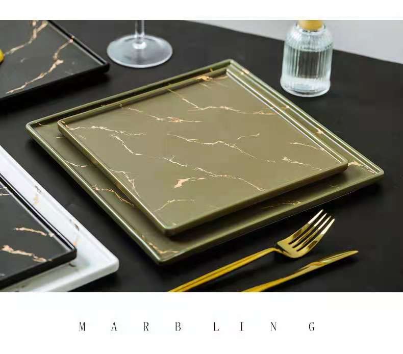 Marble-patterned Western plates, square plates, Western steak plates, hotel creative dishes, flat plates, ceramic tableware detail image 4