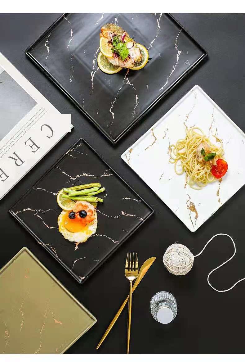 Marble-patterned Western plates, square plates, Western steak plates, hotel creative dishes, flat plates, ceramic tableware detail image 7
