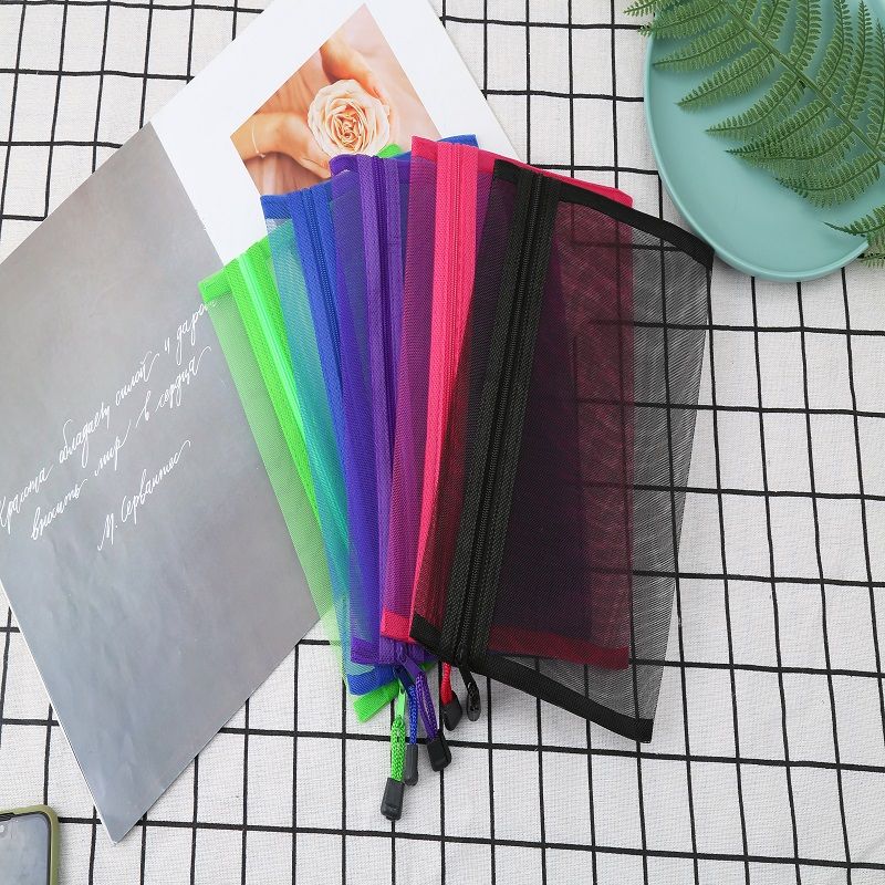 2021新款侧拉链透明文件袋尼龙加密网纱笔袋中高考学生考试袋