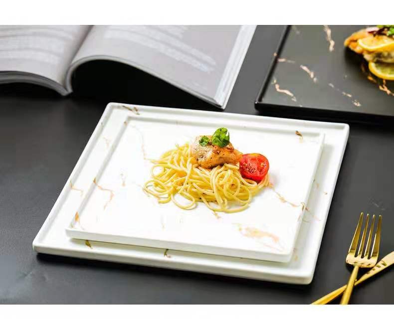 Marble-patterned Western plates, square plates, Western steak plates, hotel creative dishes, flat plates, ceramic tableware detail image 5