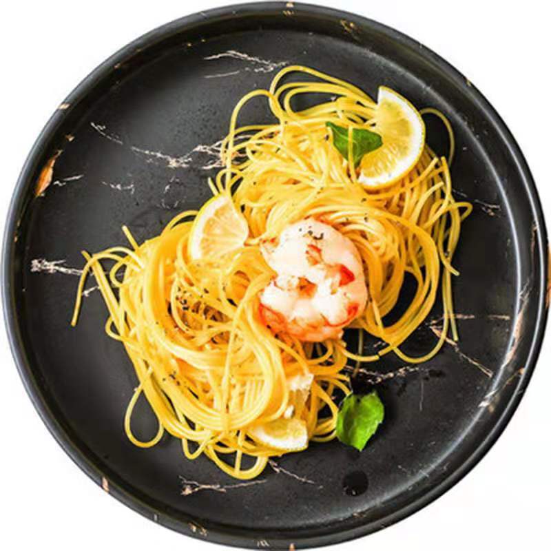 Nordic minimalist and creative Western steak plate, retro marble-patterned pasta round plate, 8-inch and 10-inch ceramic tableware