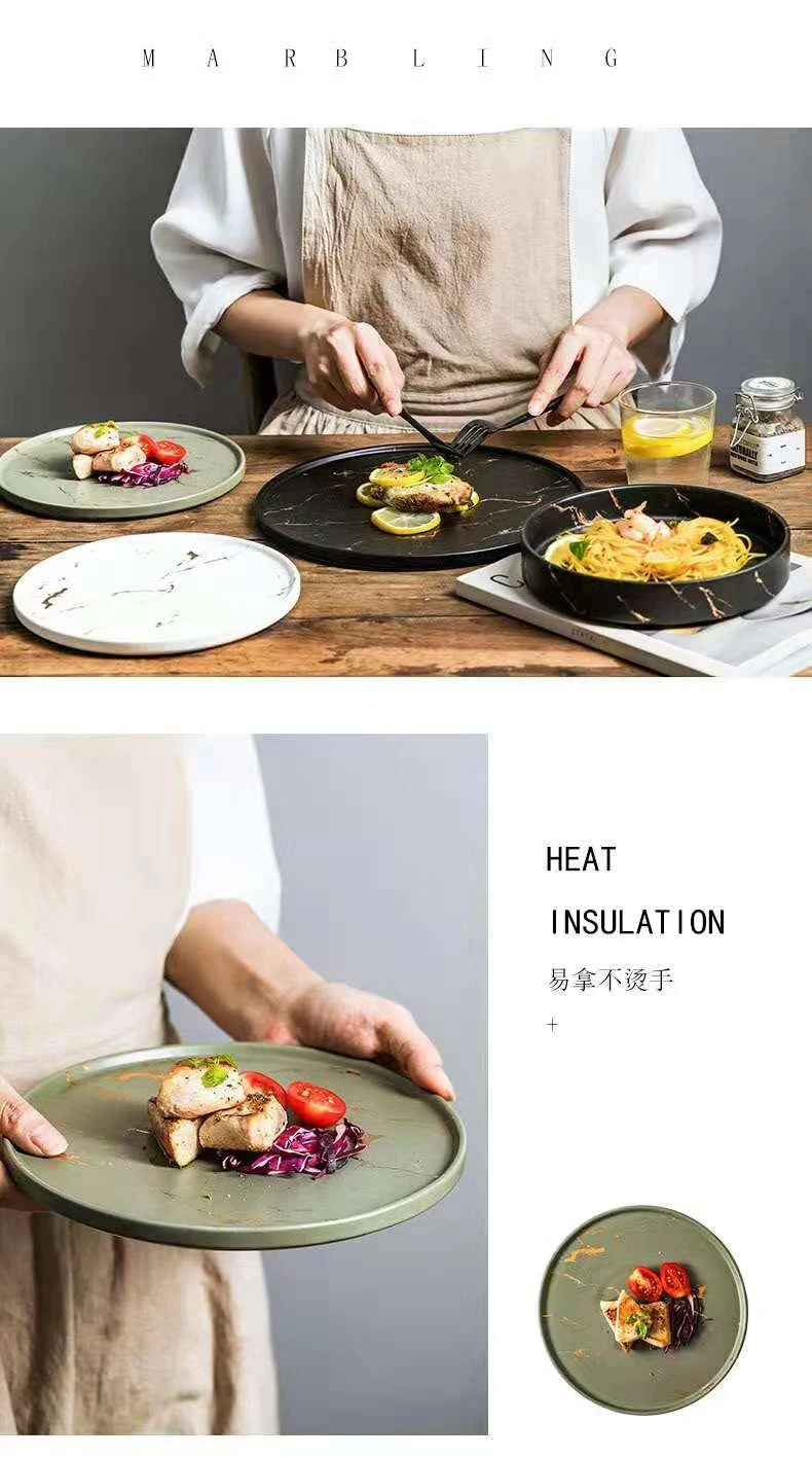 Nordic minimalist and creative Western steak plate, retro marble-patterned pasta round plate, 8-inch and 10-inch ceramic tableware detail image 10