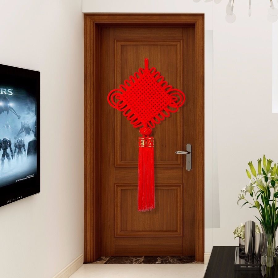 Chinese knot pendants, large "Fu" characters on the living room door, high-end peace and festival wall decorations for the entrance hall, background wall decorations detail image 1