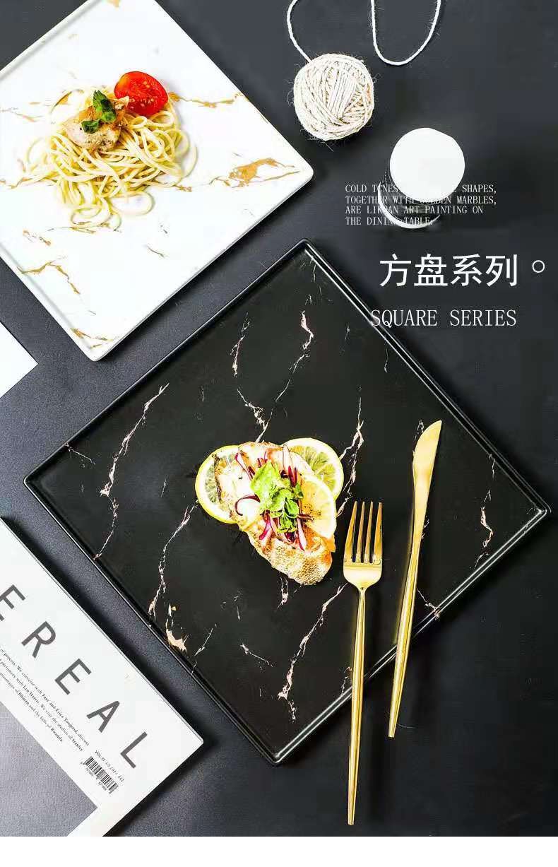 Marble-patterned Western plates, square plates, Western steak plates, hotel creative dishes, flat plates, ceramic tableware detail image 3