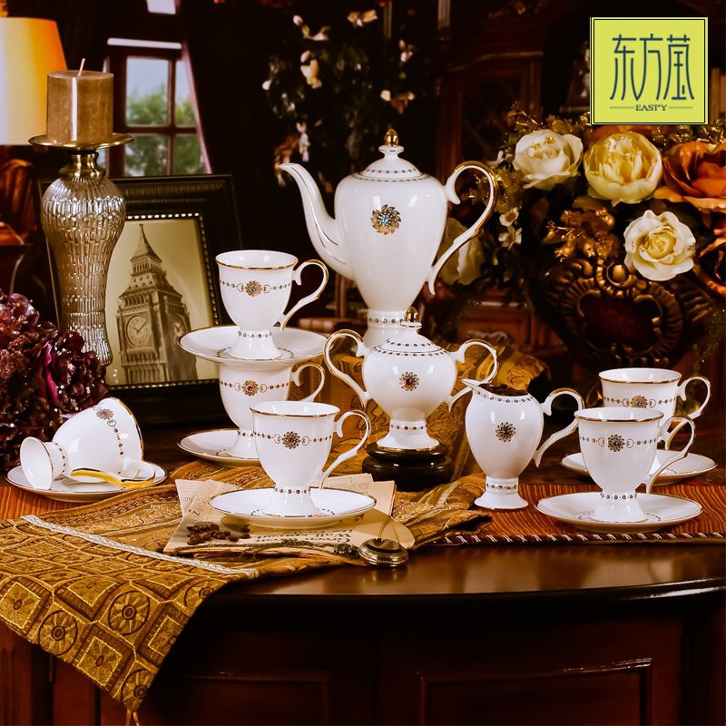 骨瓷咖啡具高档咖啡具手工镶钻奢华茶具水具陶瓷套装欧式宫廷风贵族茶具奖杯水具下午茶