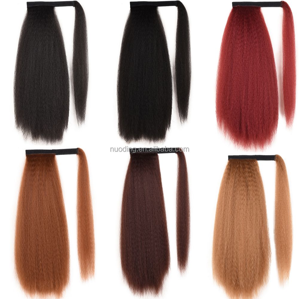 Wholesale synthetic ponytail 22 inch colorful YAKI fluffy straight premium fiber vendors magic tape ponytails thumbnail