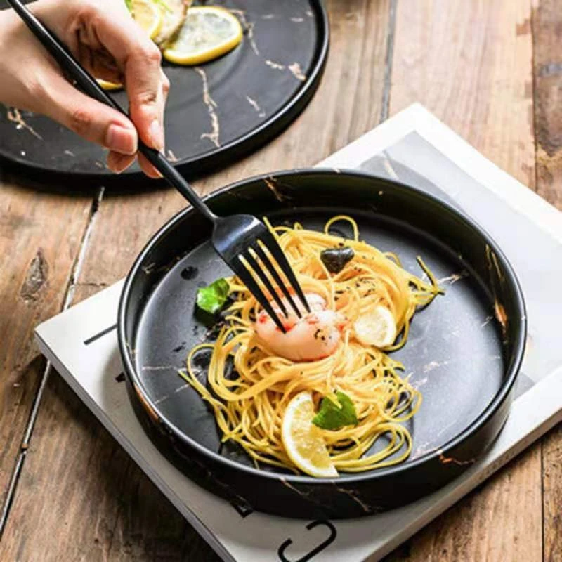 Nordic minimalist and creative Western steak plate, retro marble-patterned pasta round plate, 8-inch and 10-inch ceramic tableware detail image 5