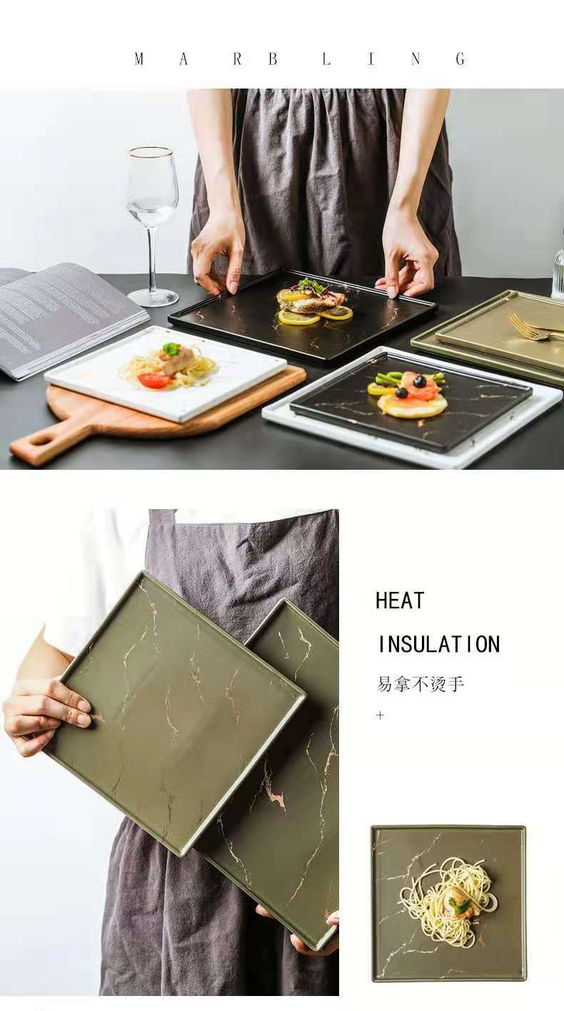 Marble-patterned Western plates, square plates, Western steak plates, hotel creative dishes, flat plates, ceramic tableware detail image 9