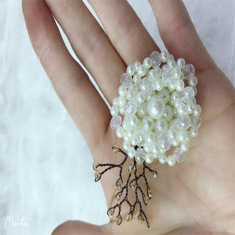 Purple Cherry Blossom Language hand-woven pearl crystal with twisted copper wire crystal pearl detail image 2