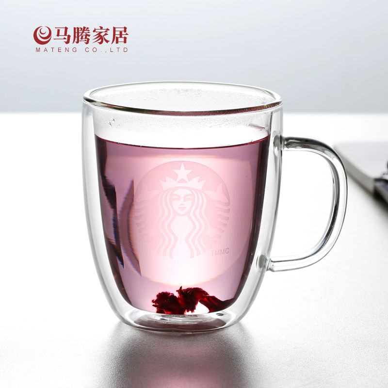 纯手工吹制高硼硅耐热玻璃杯双层隔热杯茶杯双层隔热杯美人鱼星巴克