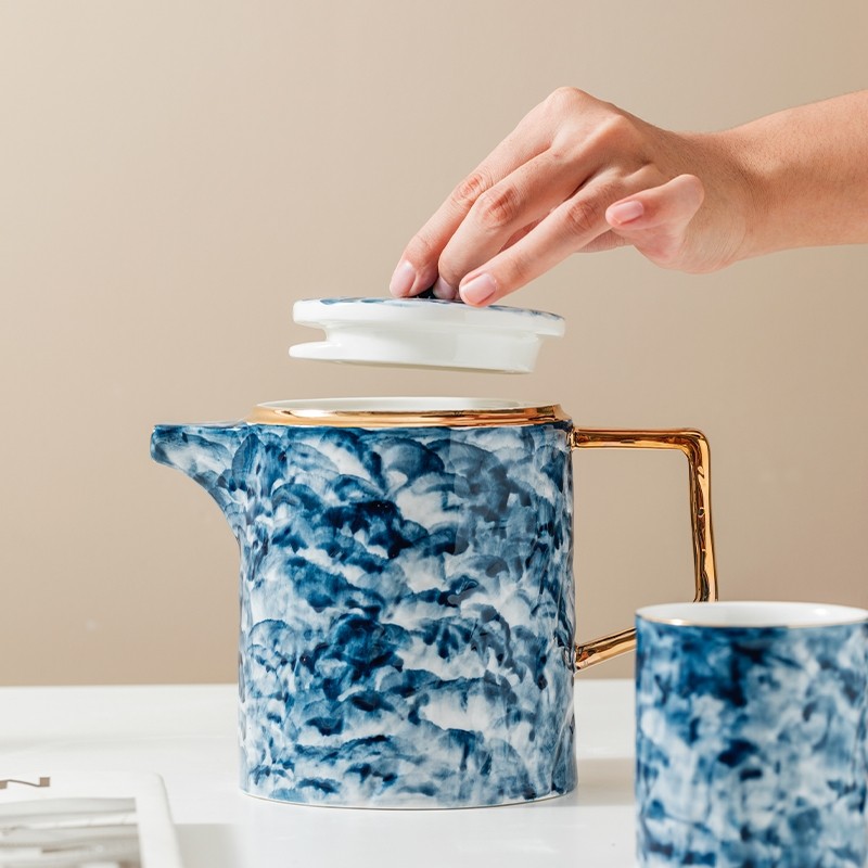 Ceramic water sets, coffee sets, tea sets, cup sets, home European-style light luxury tea sets, cups, single cups, marble-patterned cold water bottles detail image 4