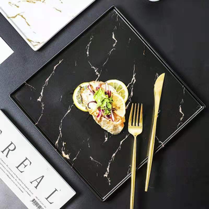 Marble-patterned Western plates, square plates, Western steak plates, hotel creative dishes, flat plates, ceramic tableware detail image 1