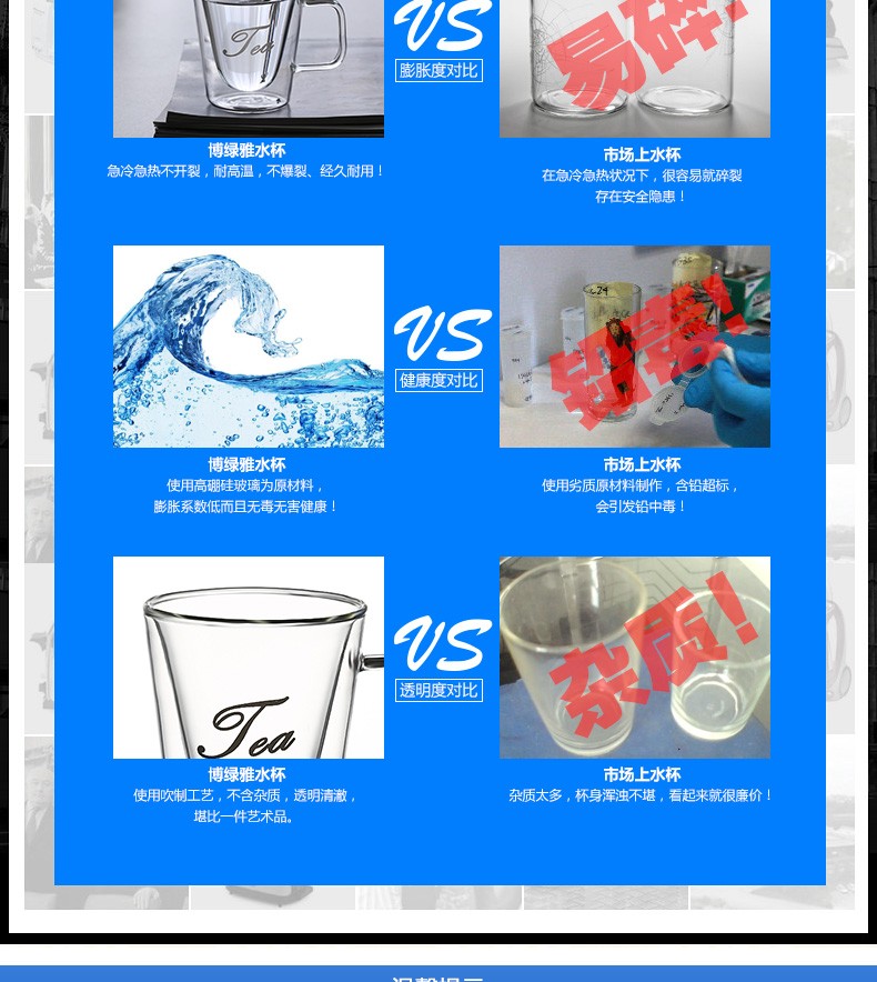 批发人工吹制方把双层杯高硼硅耐热玻璃杯隔热杯茶杯咖啡杯详情12