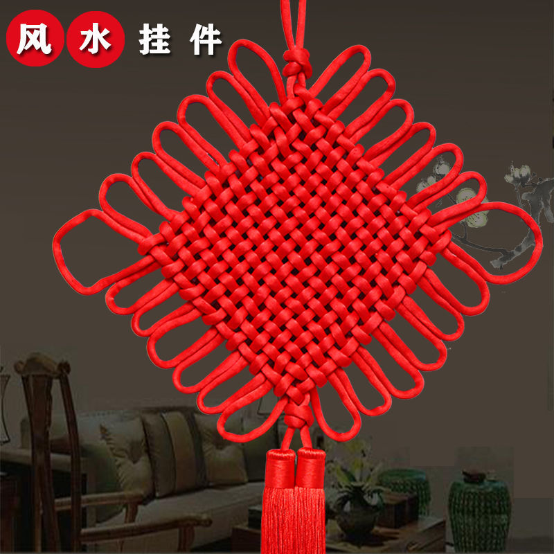 Large Chinese knot living room pendant, "Fu" character in the entrance hall, TV wall for warding off evil spirits, festive wedding room decoration, medium-sized Specification image