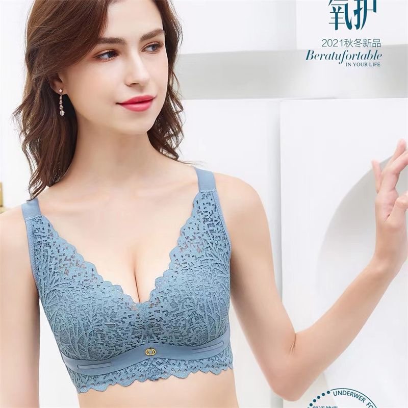 2021新品舒适无钢圈内衣蕾丝网纱文胸聚拢收副乳胸罩102