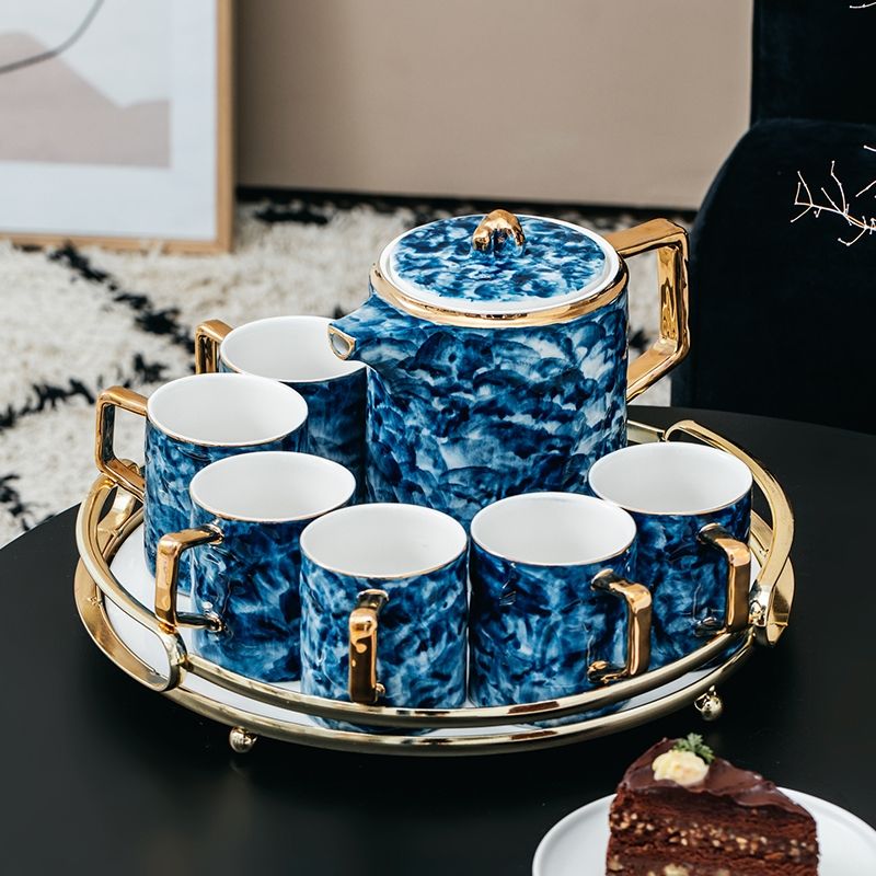 Ceramic water sets, coffee sets, tea sets, cup sets, home European-style light luxury tea sets, cups, single cups, marble-patterned cold water bottles