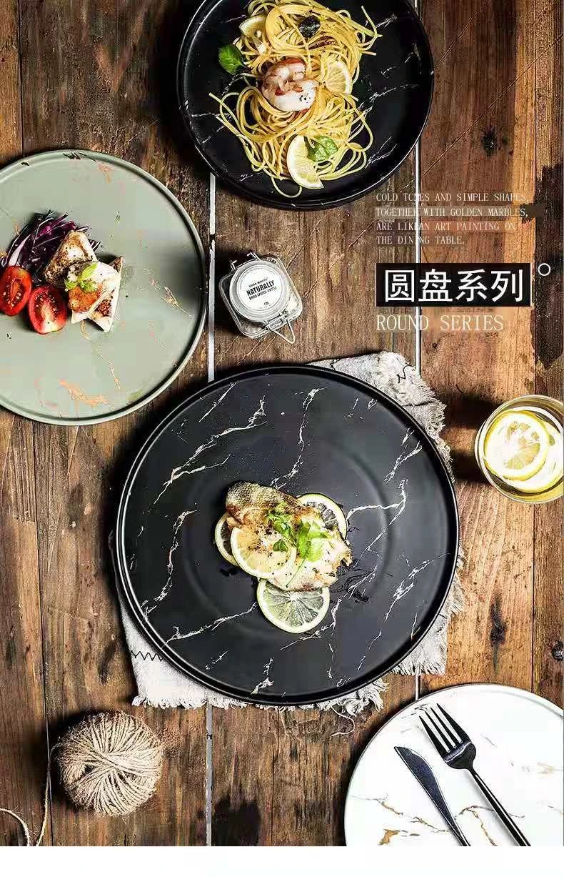 Nordic minimalist and creative Western steak plate, retro marble-patterned pasta round plate, 8-inch and 10-inch ceramic tableware detail image 4