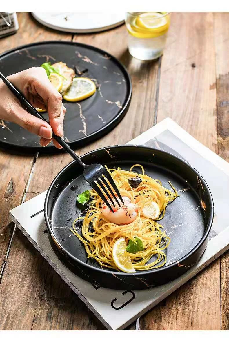 Nordic minimalist and creative Western steak plate, retro marble-patterned pasta round plate, 8-inch and 10-inch ceramic tableware detail image 9