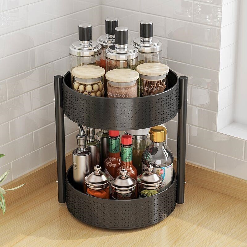 Two-layer rotating seasoning rack, black detail image 1