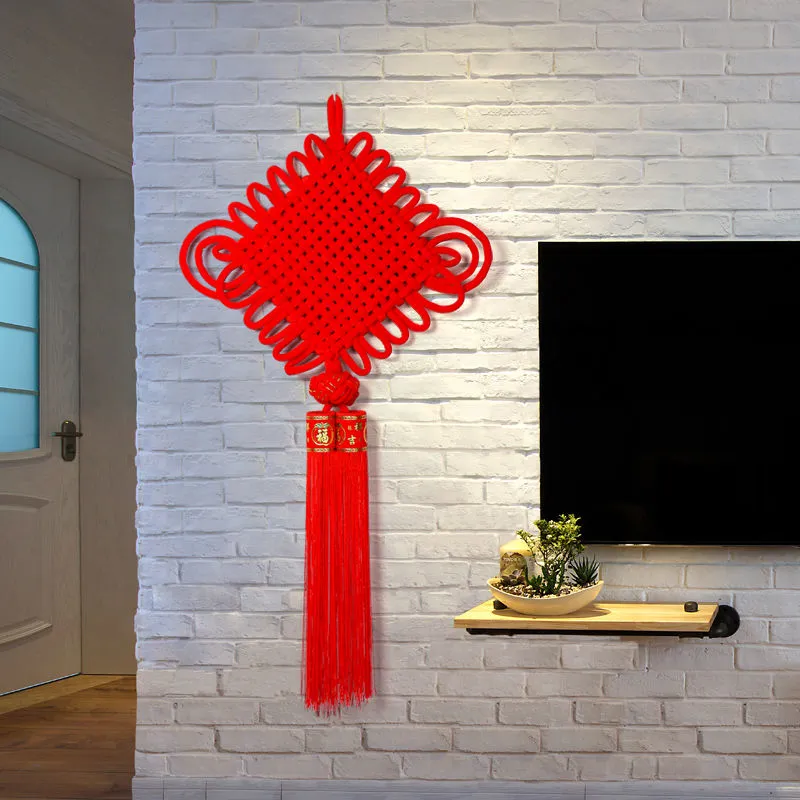 Chinese knot pendants, large "Fu" characters on the living room door, high-end peace and festival wall decorations for the entrance hall, background wall decorations detail image 2