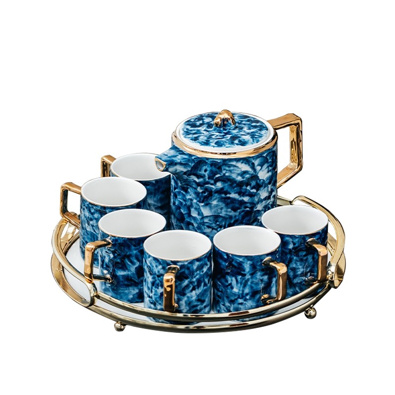 Ceramic water sets, coffee sets, tea sets, cup sets, home European-style light luxury tea sets, cups, single cups, marble-patterned cold water bottles detail image 5