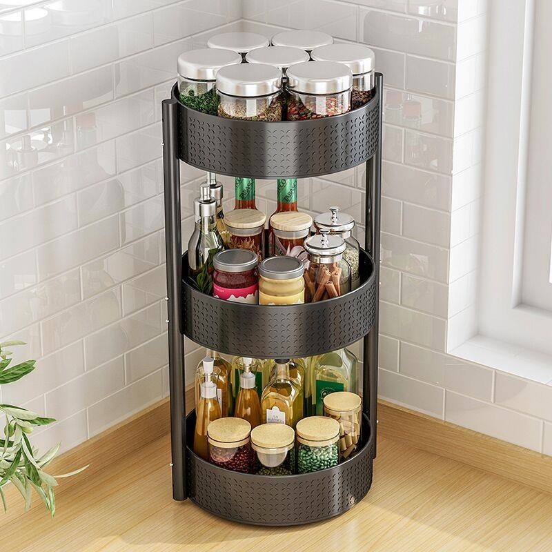 Two-layer rotating seasoning rack, black detail image 2