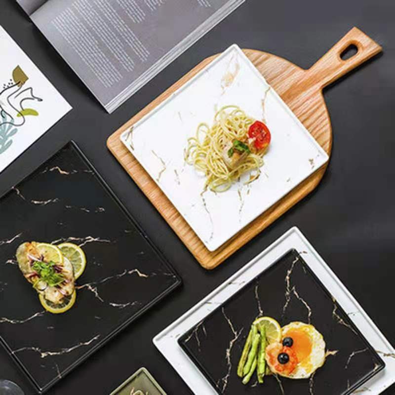 Marble-patterned Western plates, square plates, Western steak plates, hotel creative dishes, flat plates, ceramic tableware detail image 8
