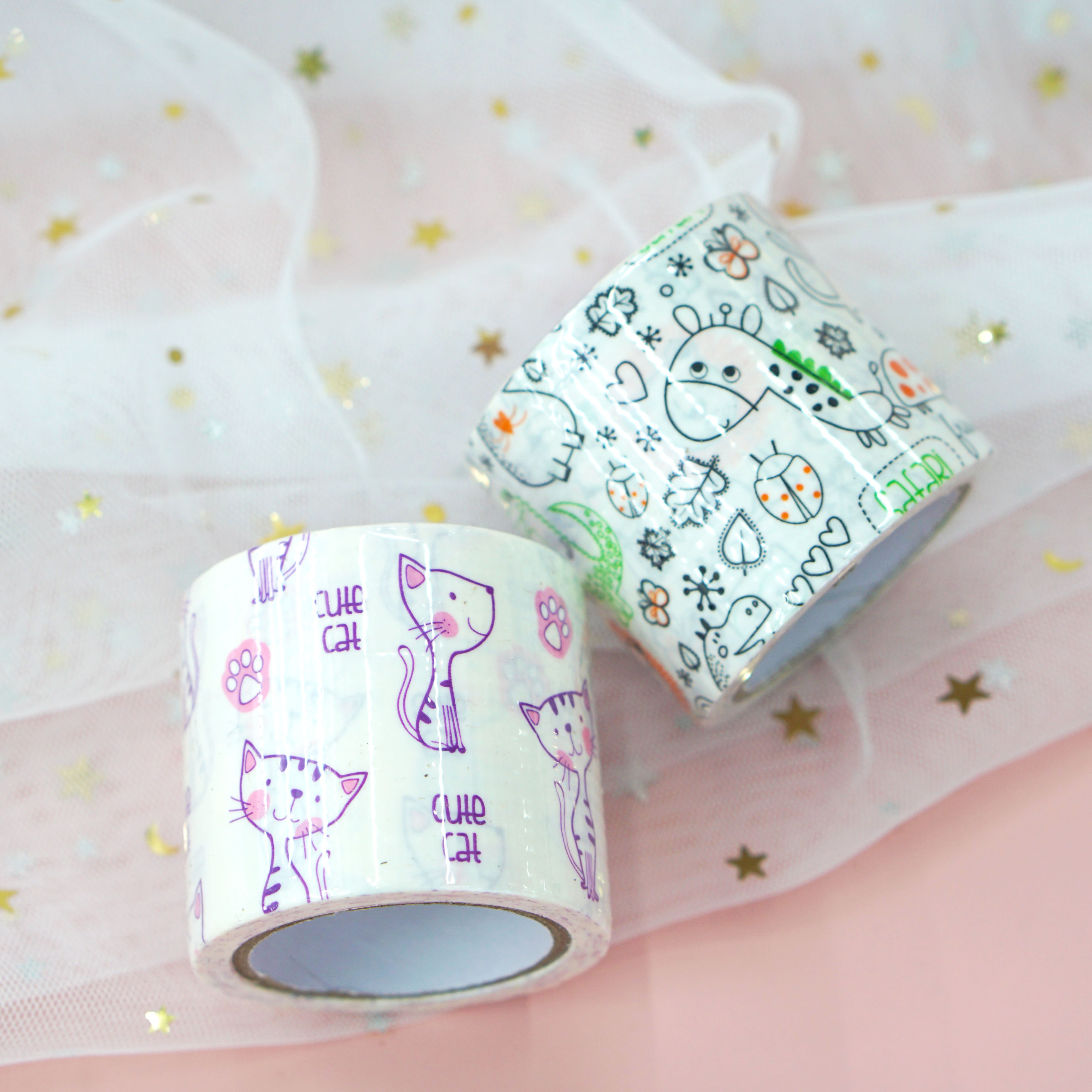Waterproof and moisture-proof printed fabric-based tape, cartoon DIY decoration, high-viscosity and easy-to-tear decoration pipe tape, leak-proof sticker detail image 5