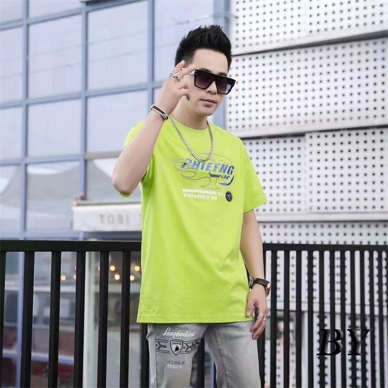 Clothing Boutique Young Men's Summer Base Shirt Breathable Half Sleeve Loose Pure Cotton Sports Series Printed T-Shirt 17