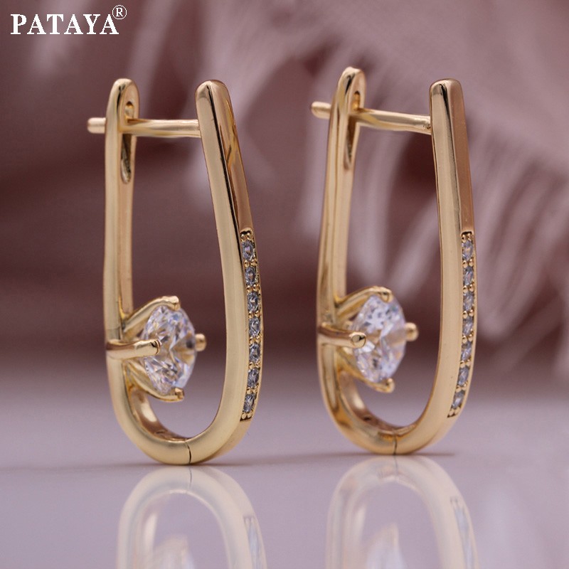 PATAYA跨境直供内销时尚抖音款真金保色电镀U形微镶锆石耳环详情图2