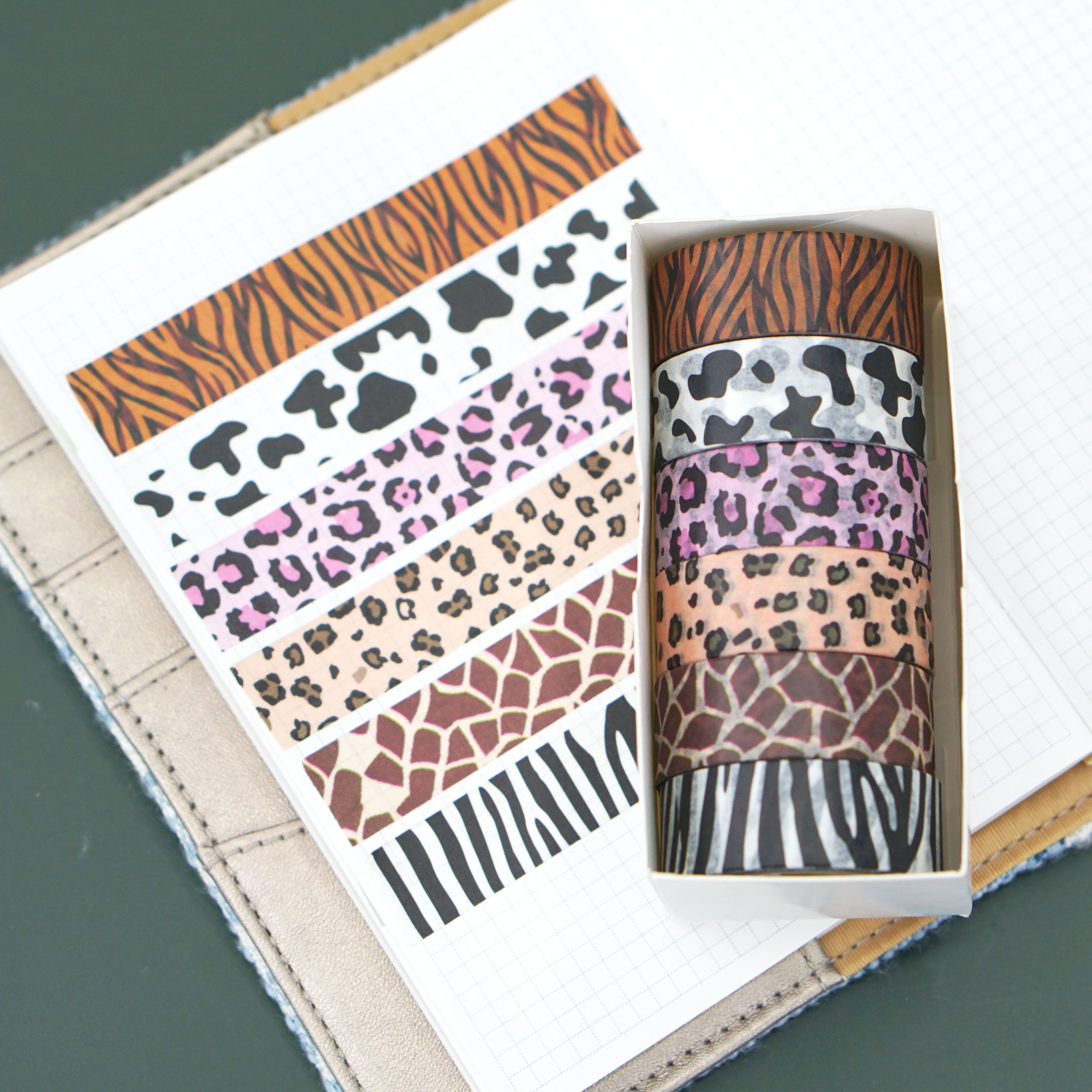 6卷装动物纹和纸胶带 豹纹虎纹长颈鹿奶牛纹手账胶带DIY装饰贴纸产品图
