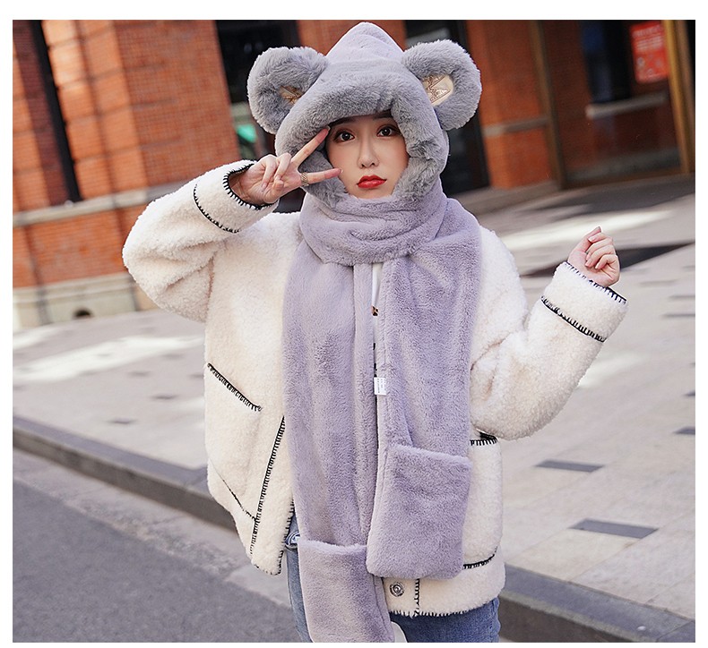 2021 New Network Red Winter Korean Version Cute Bear Hat, Neck, Scarf And Gloves For Women Autumn And Winter undefined