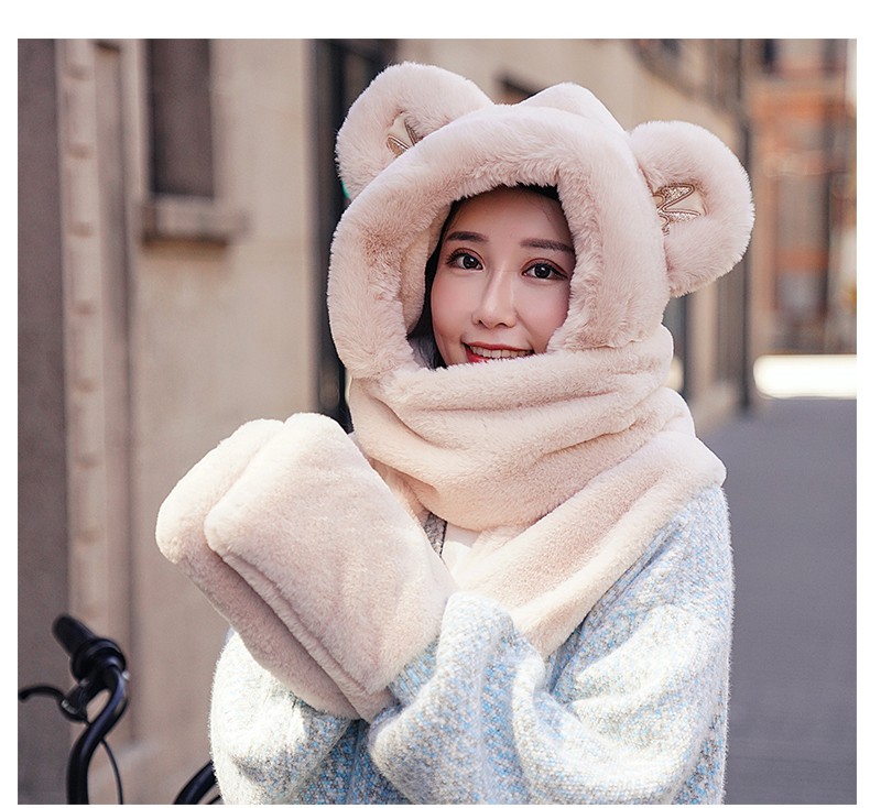 2021 New Network Red Winter Korean Version Cute Bear Hat, Neck, Scarf And Gloves For Women Autumn And Winter Item Picture