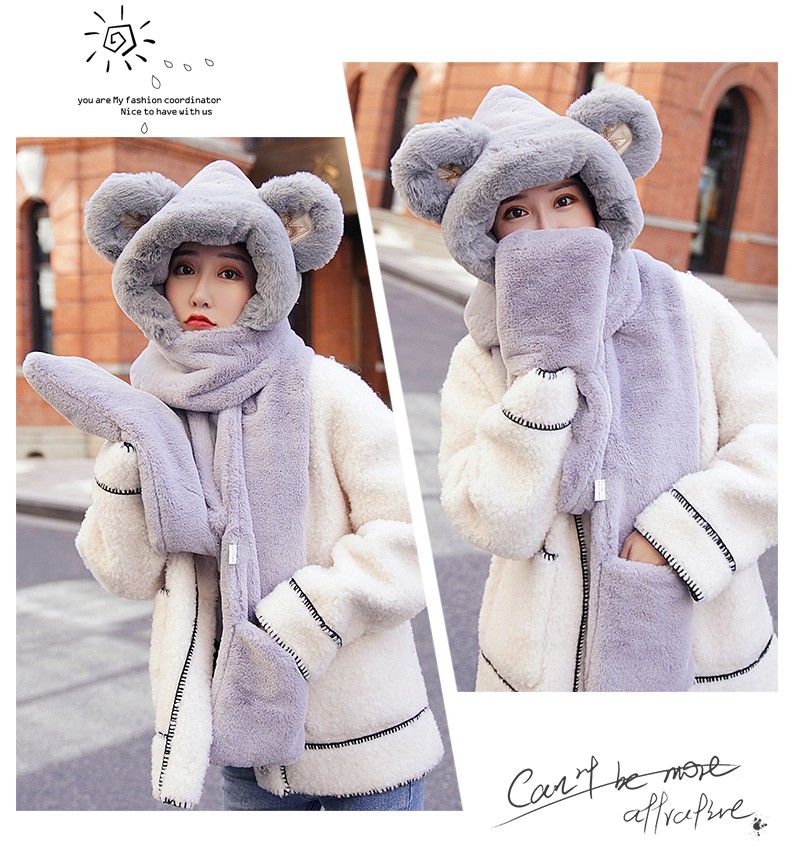 2021 New Network Red Winter Korean Version Cute Bear Hat, Neck, Scarf And Gloves For Women Autumn And Winter undefined