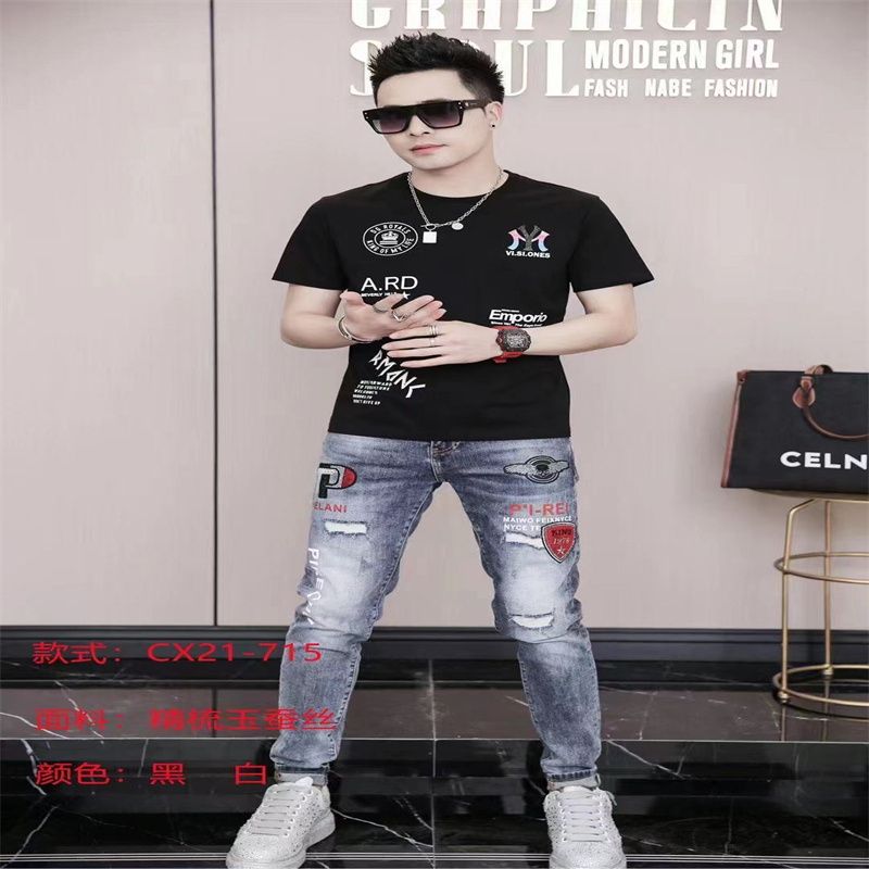 Clothing Boutique Quality Men's Short Sleeve T-Shirt Summer Base Shirt Slim Trend Half Sleeve Crew-Neck Printed T-Shirt Top 10