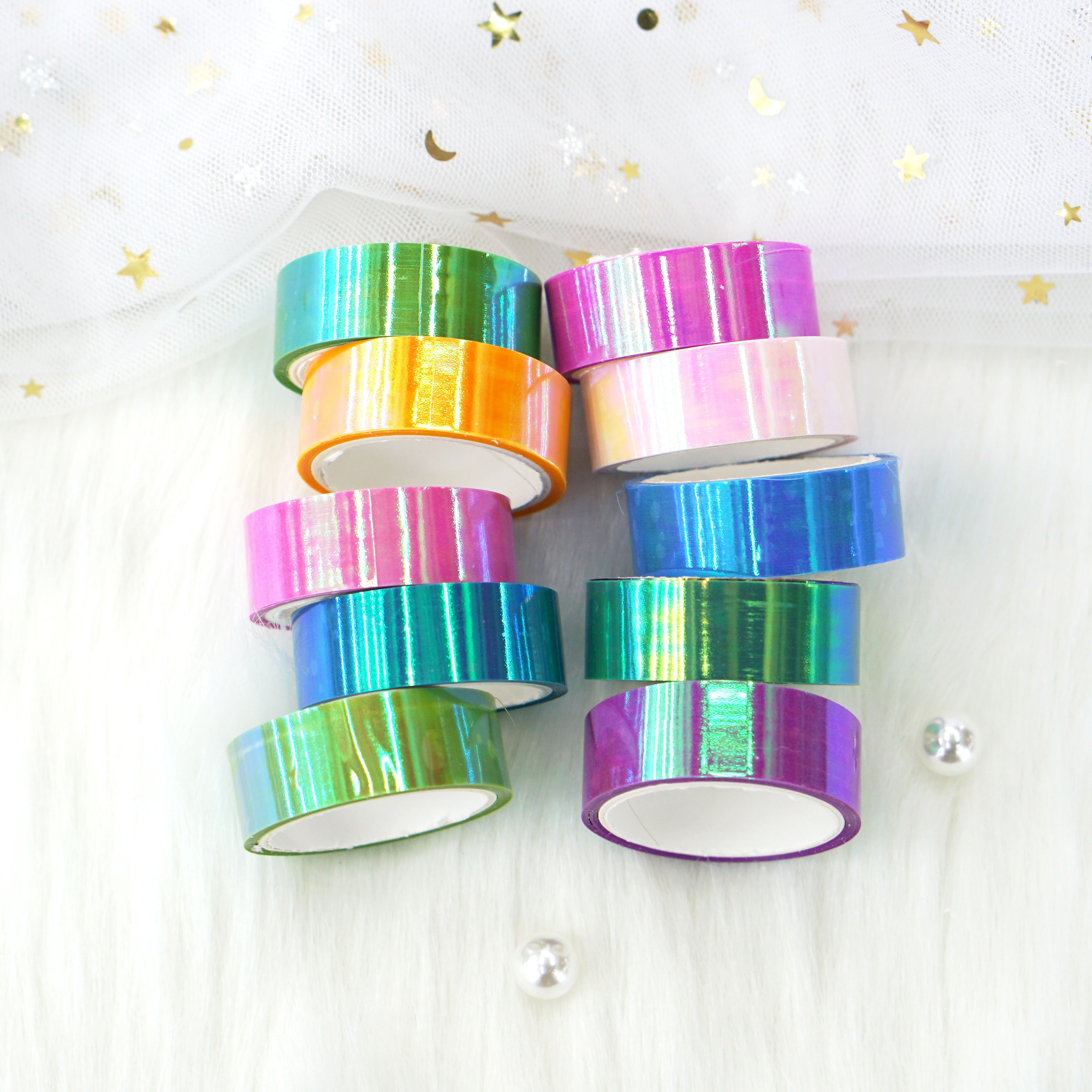 10 rolls of rainbow film, laser film tape, gradient Mermaid Girl cool planner DIY decorative PE stickers, 5 meters long detail image 5