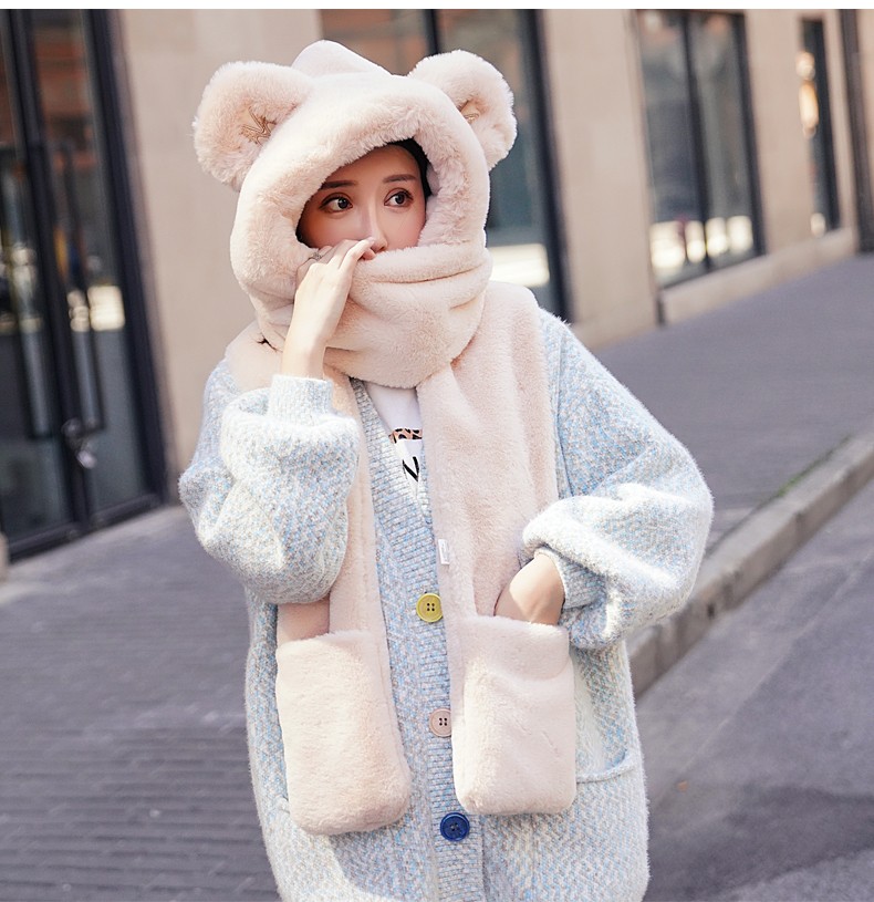2021 New Network Red Winter Korean Version Cute Bear Hat, Neck, Scarf And Gloves For Women Autumn And Winter undefined