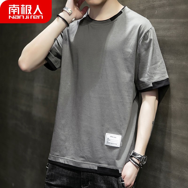 莫代尔冰丝短袖T恤男2021夏季纯色白潮流体恤打底衫衣服半袖 纯棉短袖帅气男士夏季t恤韩版潮流潮牌短袖66详情图1